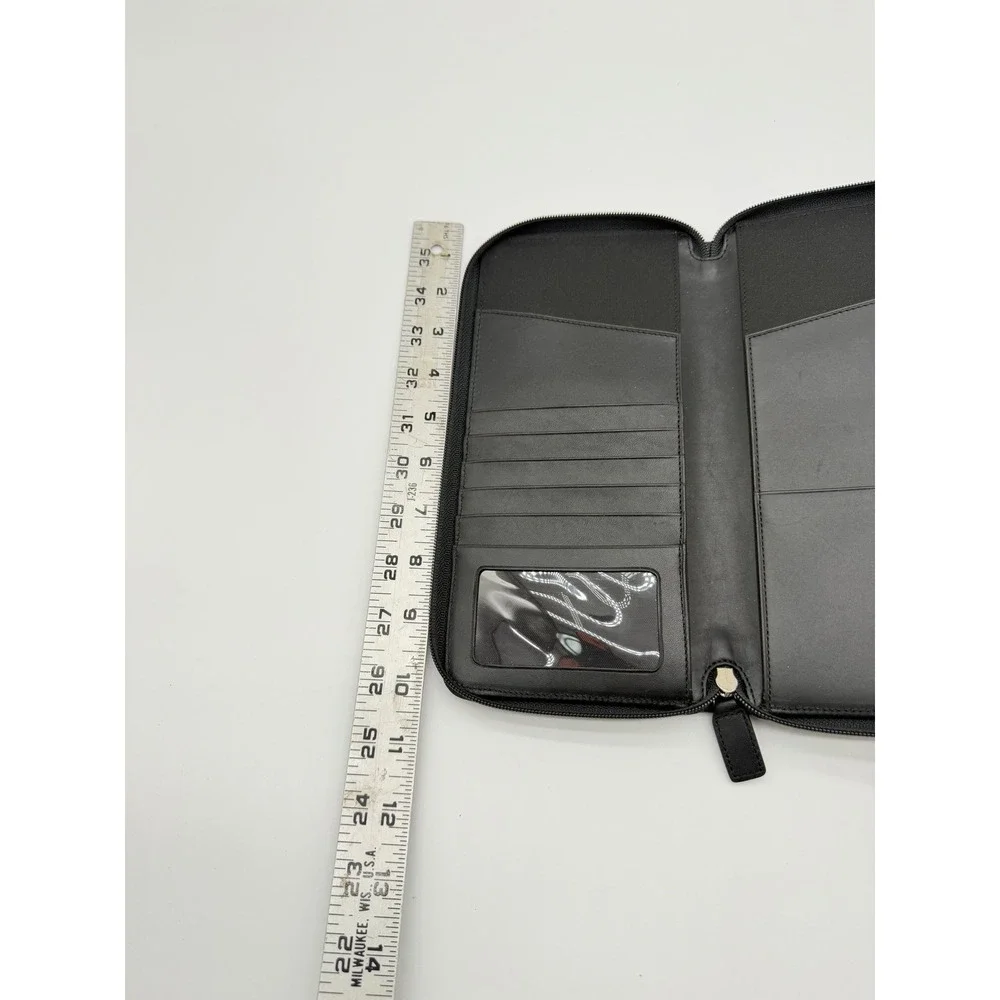 Coach Womens‎ Black Canvas Leather Zip Around Travel Wallet Passport Organizer